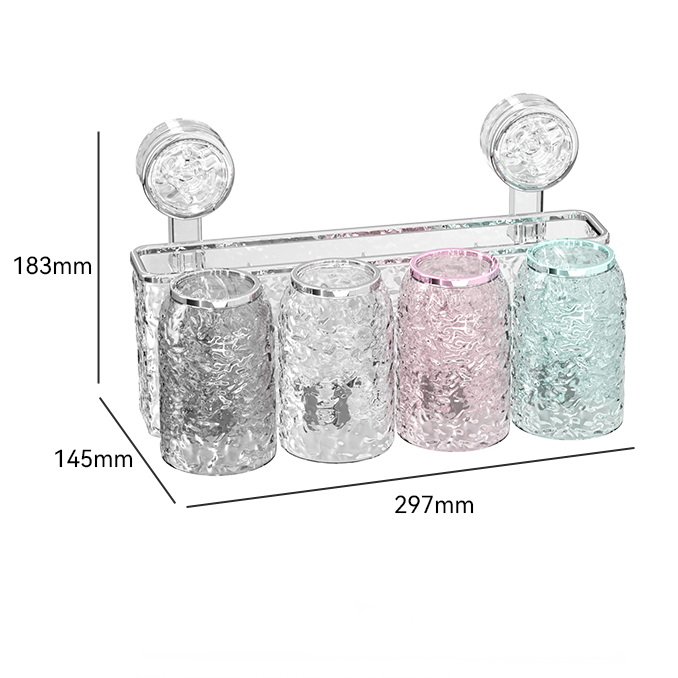 Toothbrush Shelf with Suction Cup - Four Slots and Cups Glacier Pattern, 6948