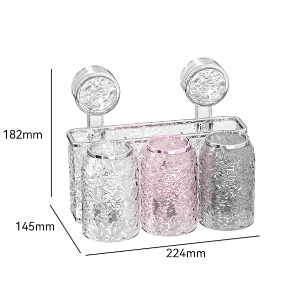 Toothbrush Shelf with Suction Cup - Three Slots and Cups Glacier Pattern, 6947