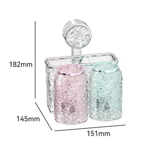 Toothbrush Shelf with Suction Cup - Two Slots and Cups Glacier Pattern, 6946